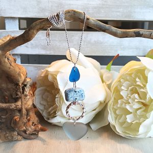 Sea glass and beach pottery pendant