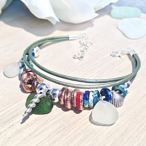 Sea glass unicorn multi strand Leather bracelet