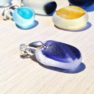 Multicoloured Violet and White Sea glass pendant